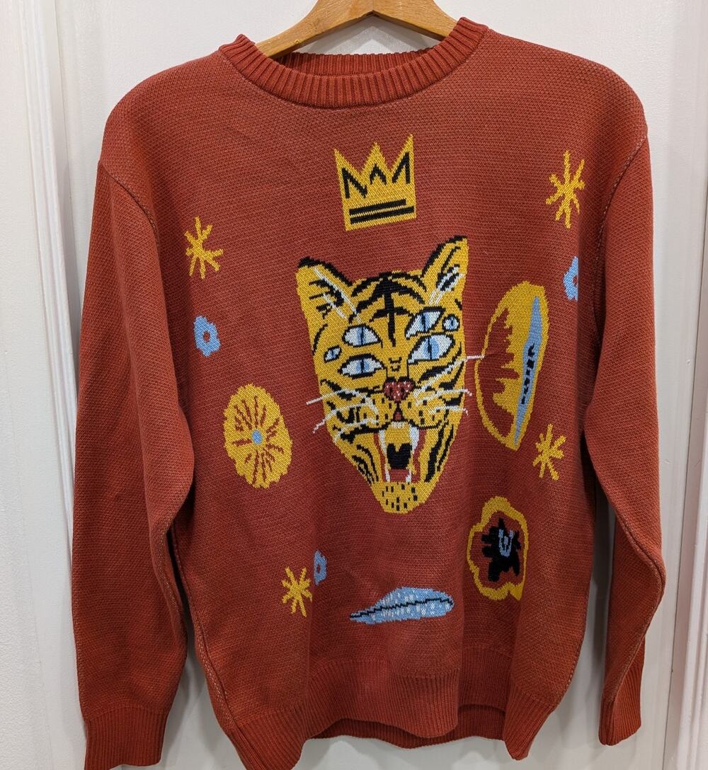 Min & Mon Creatures of the Future Multi Eye Tiger Crown Knit Sweater Rust Medium